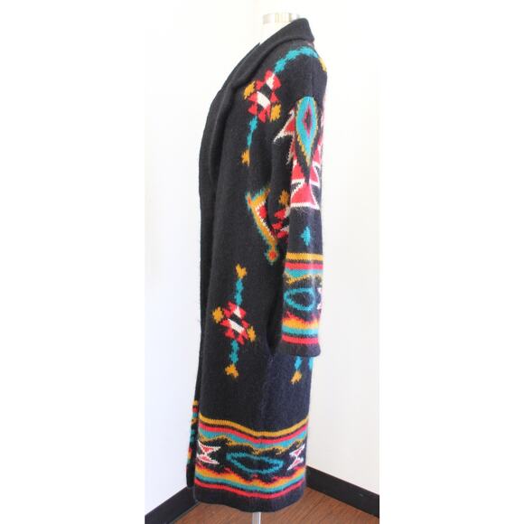 Vtg 90s Black Colorful Southwestern Knit Coatigan Sweater Coat Duster S Mohair - Picture 6 of 8
